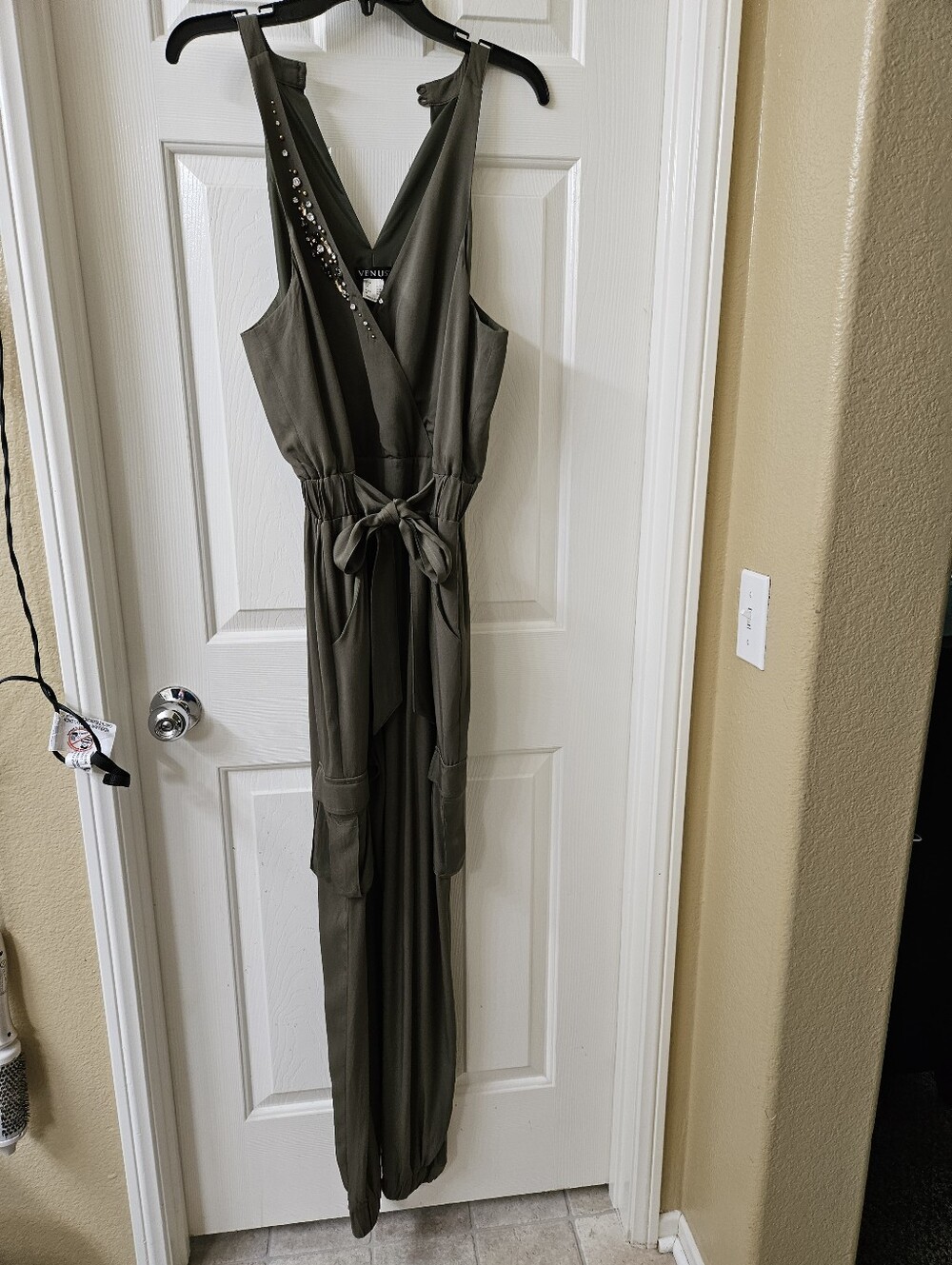 Venus Olive Green Jumpsuit with Waist Tie